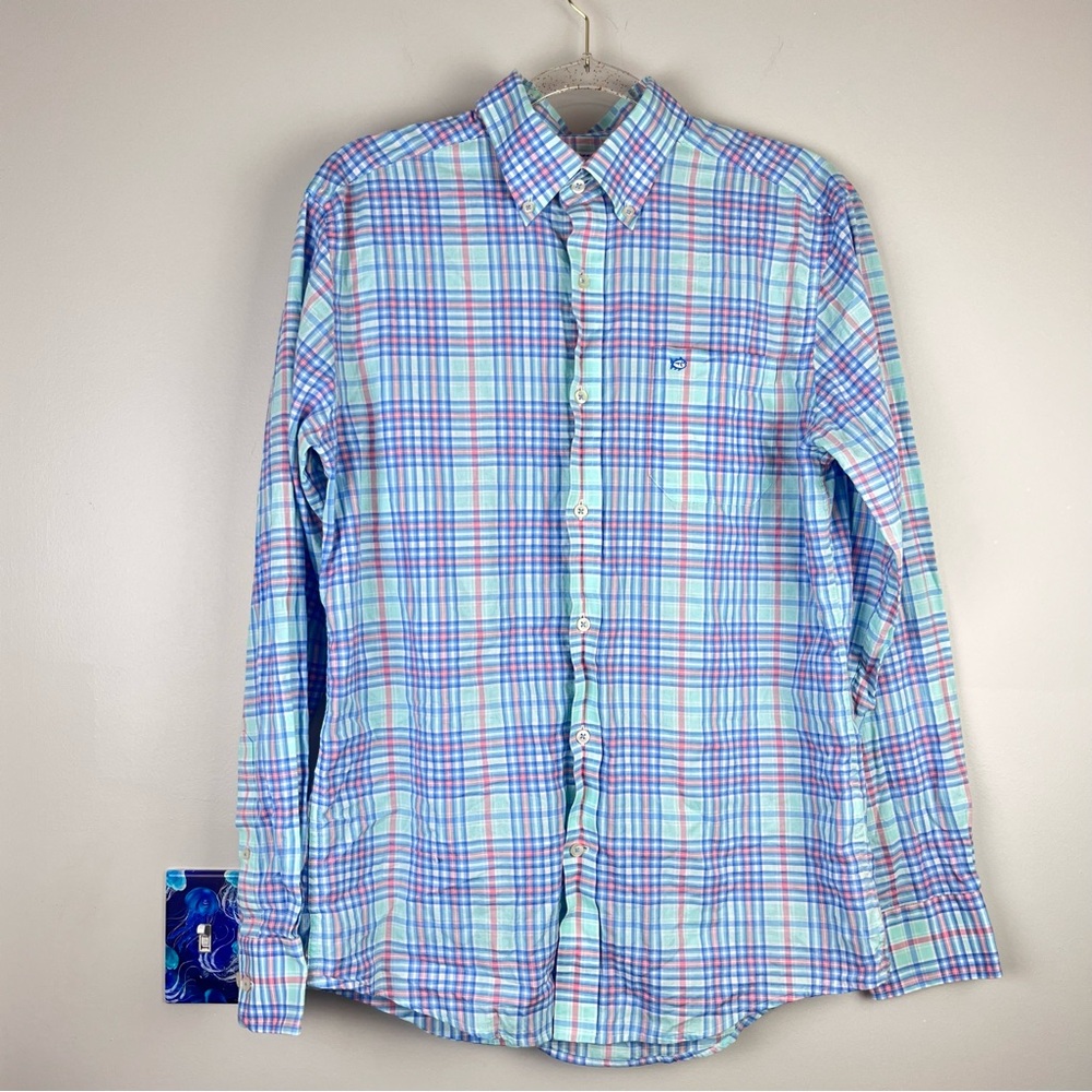 Southern Tide Trim Fit 100% Cotton Plaid Button Down Shirt Mean’s Medium Preppy
